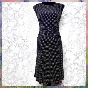 En Focus Studio 90s Navy Blue Polka Dot Midi Sleeveless Dress Women’s Size 6